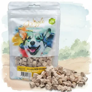 WIGGLE Freeze Dried קוביות חזה ברווז 100% טבעי מיובש בהקפאה 40 גרם WIGGLE Freeze Dried קוביות חזה ברווז 100% טבעי מיובש בהקפאה 40 גרם